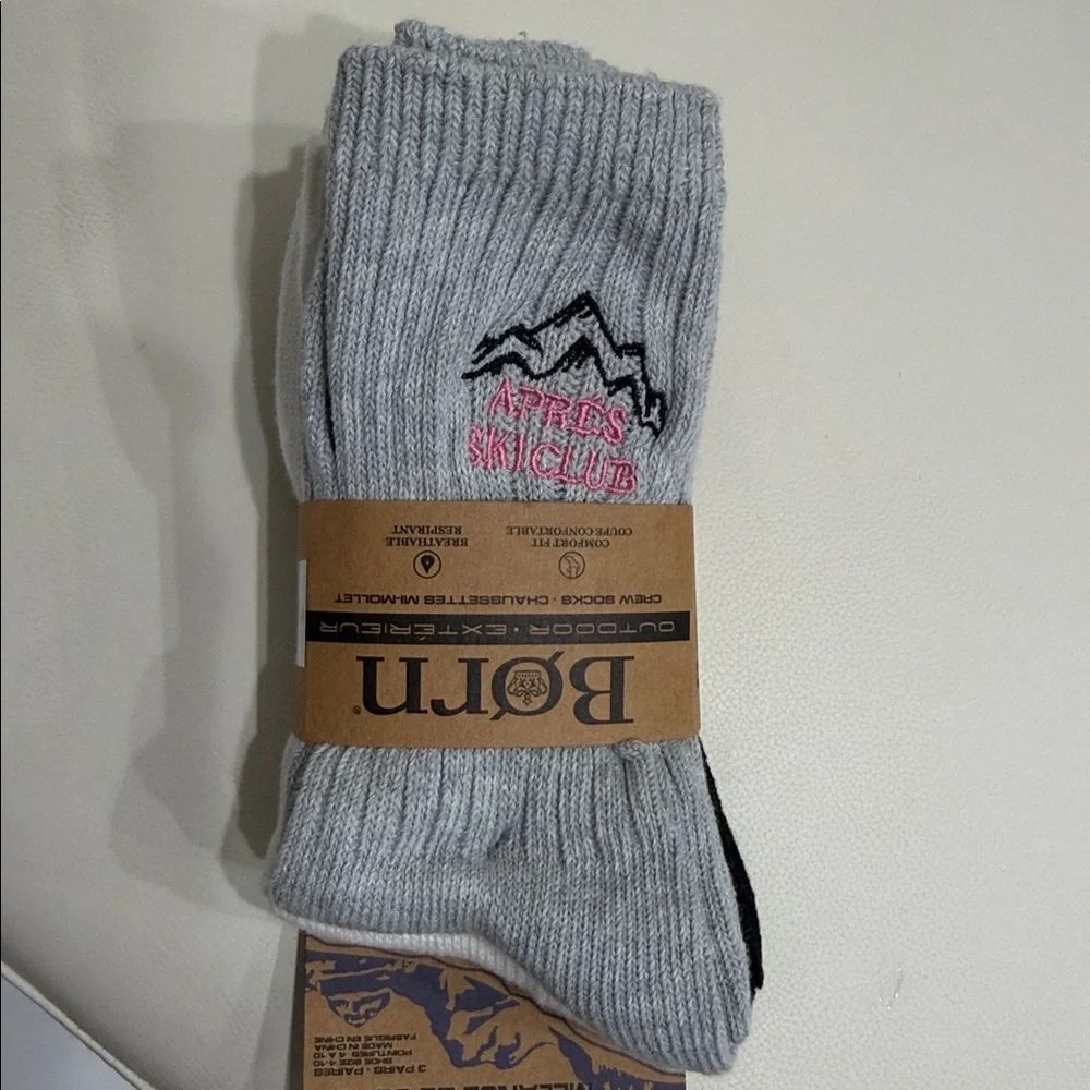 Born Set of 3 Gray/Black/Pink Comfortable Crew Socks